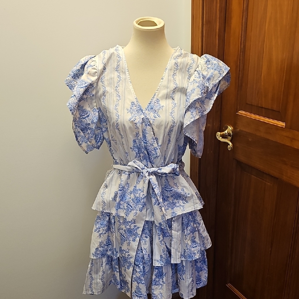 AURA size L blue TOILE Adorable DRESS!